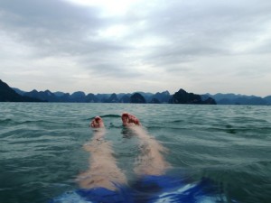 Swimming at Ha Long Bay Vietnam