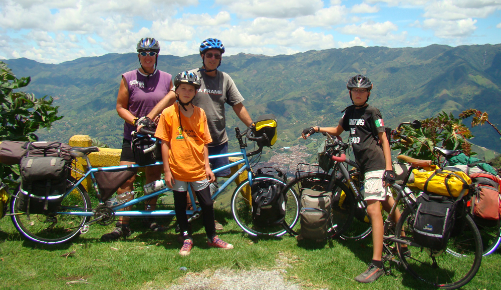 family on Bikes group picture in the Andes